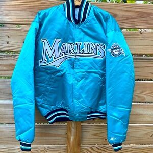 Vintage Men's Large Teal Florida Marlins Satin Starter Bomber Jacket